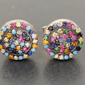 Rose Gold over Sterling Silver Multi Stone Micro Pave Stud Earrings